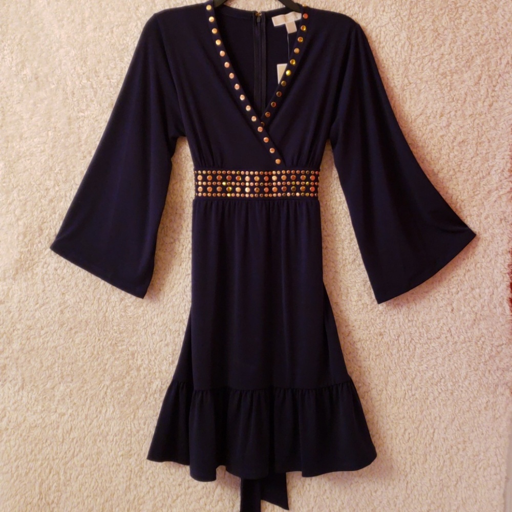 NWT Michael Kors Gold Studded V- neck Dress